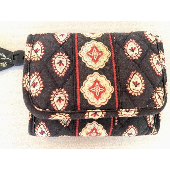 Vera Bradley Classic Black Tri-Fold Wallet Retired 2006 ID Coin Card Bill Slots - Picture 2 of 11